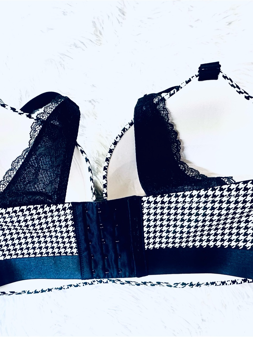 Cacique Houndstooth Molded T-Shirt Bra Black White Wire Free Full Support 40 DDD - Picture 5 of 7